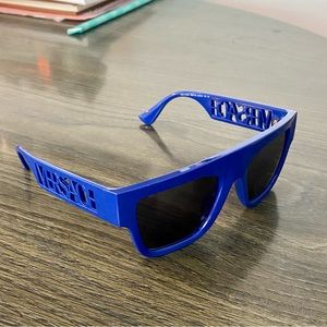 Versace VE4430U Sunglasses Blue Rectangle Injected Frame Dark Grey Lenses